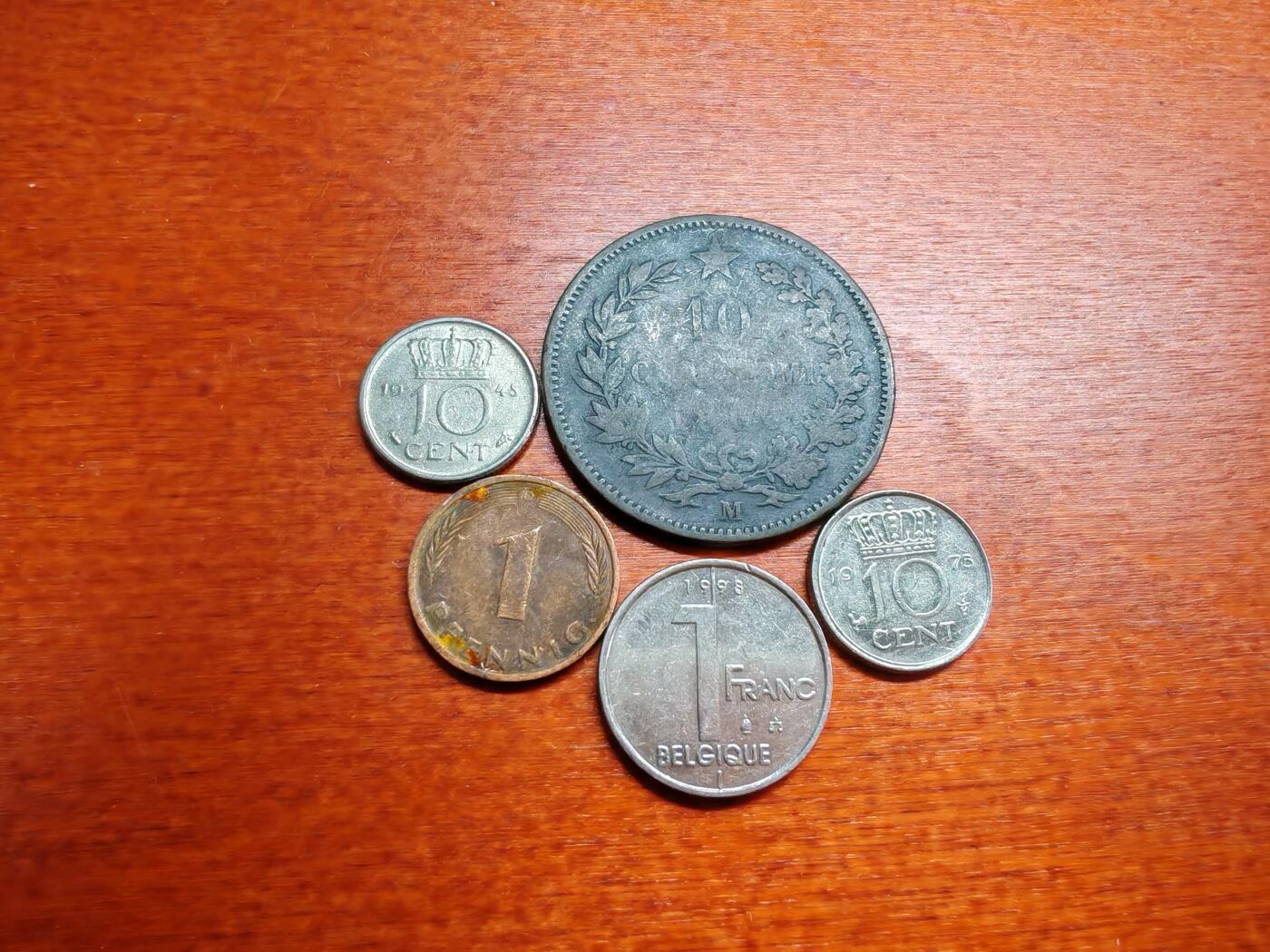 长老汇龙年散币拍卖第一场 1866-1998意大利、德国、比利时、荷兰铜镍币，5枚，流通品相如图