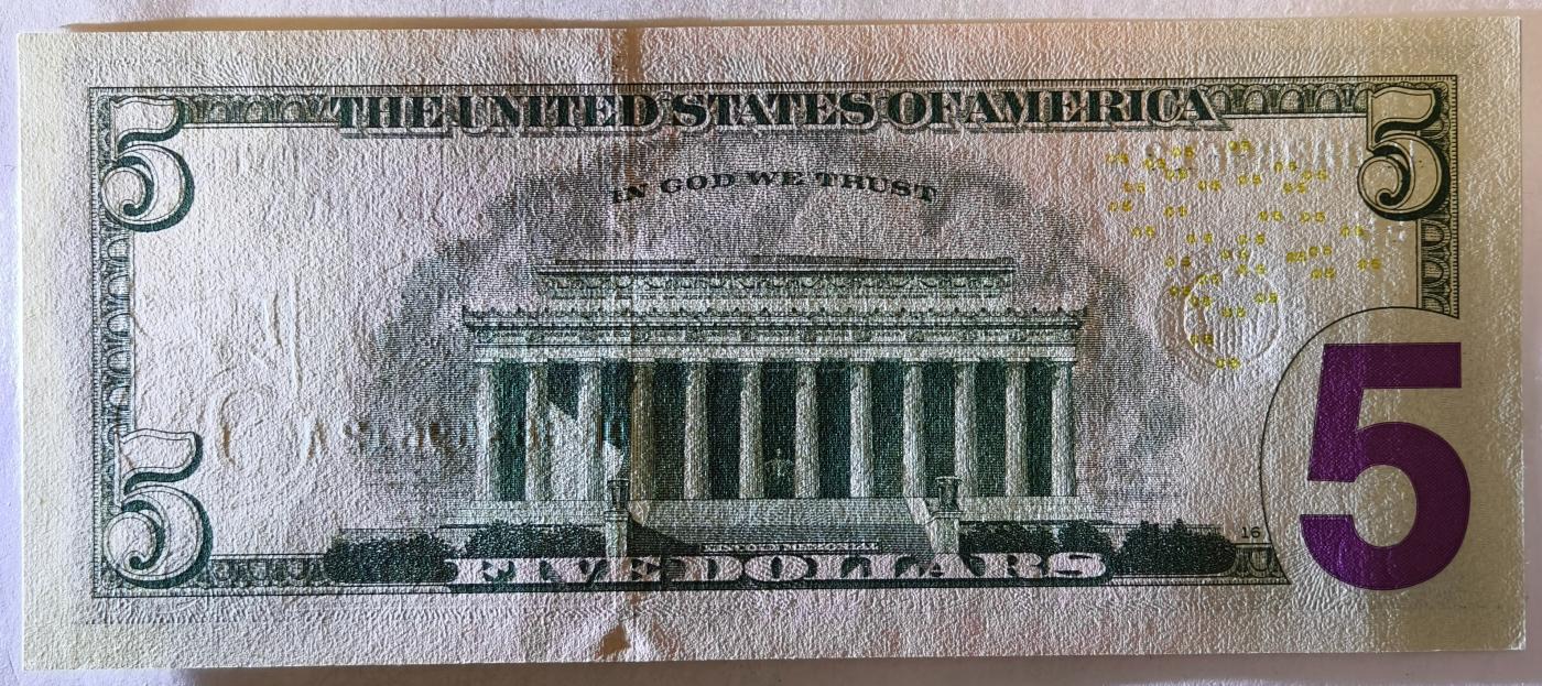 紫瑗钱币——第357期拍卖—— 纸币场 美国 2021年 E版 无序列 亚伯拉罕·林肯 5美元 彩色版 UNC