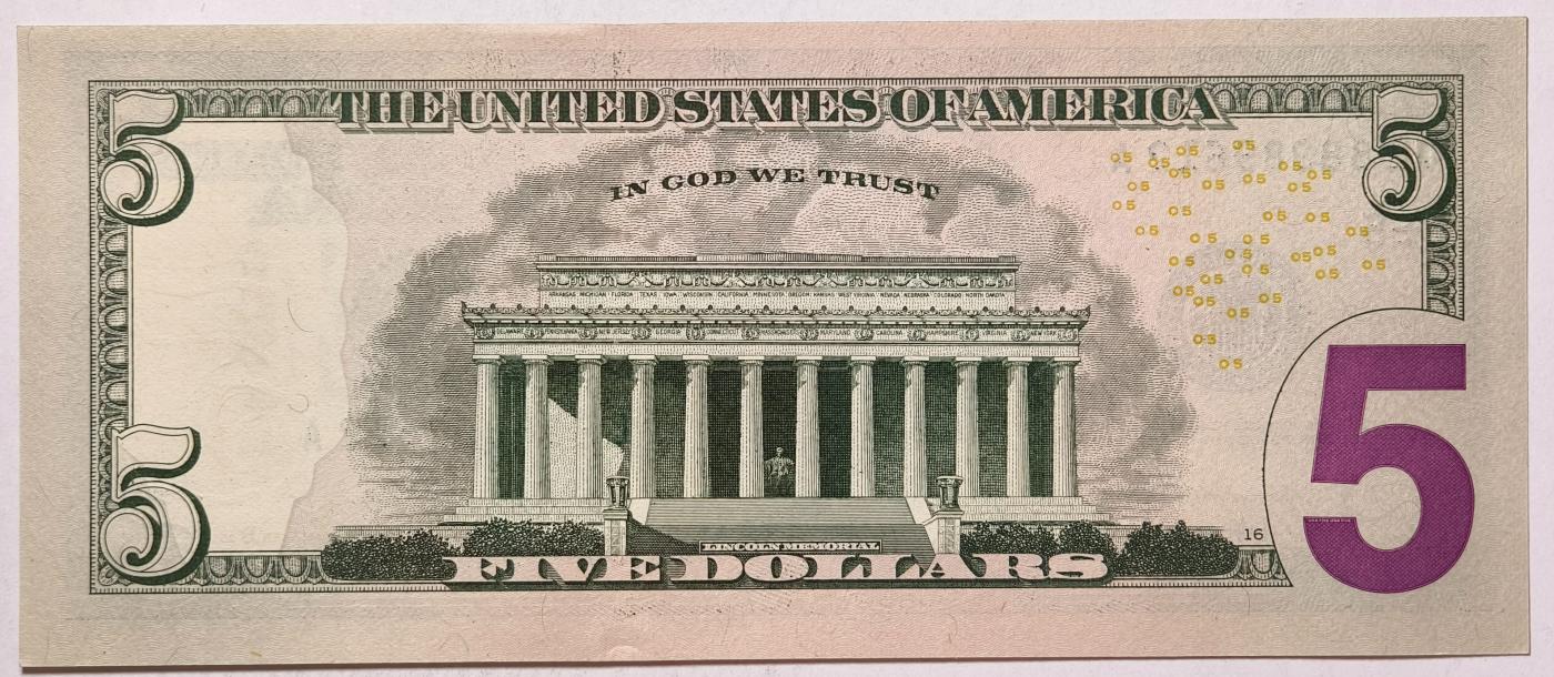 紫瑗钱币——第357期拍卖—— 纸币场 美国 2021年 E版 无序列 亚伯拉罕·林肯 5美元 彩色版 UNC