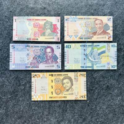 140th ￥￥非洲钞（靓号，塑料钞，半塑钞，PMG，最佳） - 塞拉利昂2022年1-2-5-10-20利昂，砍零大全套，豹子号888