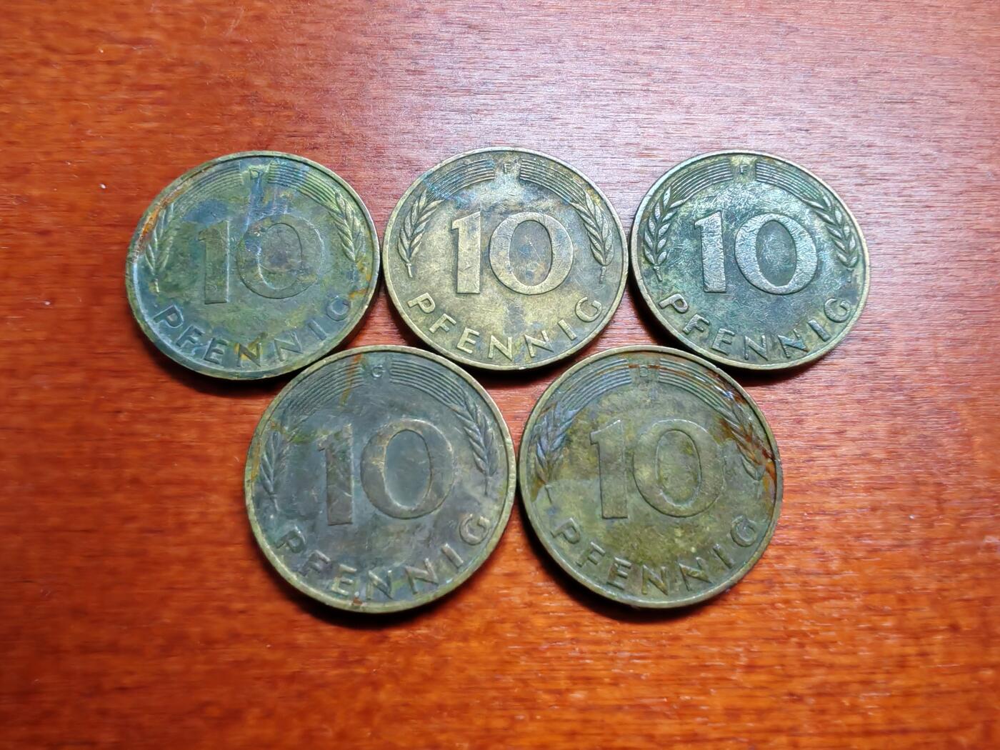 长老汇龙年散币拍卖第一场 1971-90联邦德国橡树10芬尼铜币，5枚