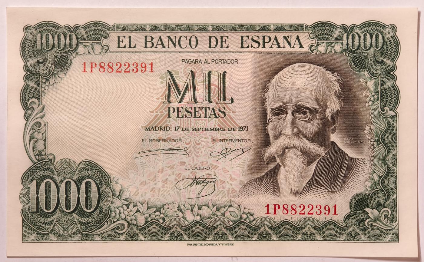 紫瑗钱币——第357期拍卖—— 纸币场 西班牙 1971(1974)年 何塞·埃切加赖 1000比塞塔 UNC (P-154)