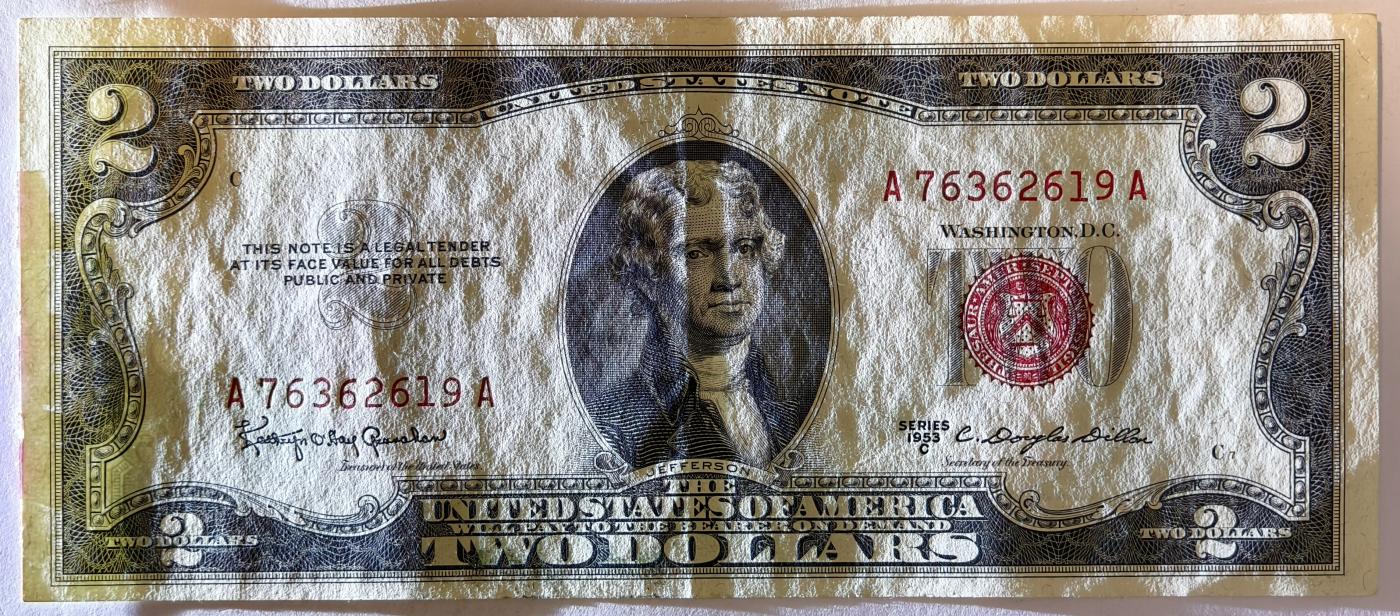 紫瑗钱币——第357期拍卖—— 纸币场 美国 1953年 C序列 托马斯·杰斐逊 2美元 红印 政府券 AU