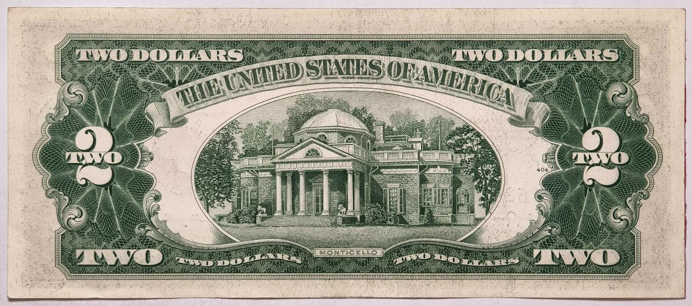 紫瑗钱币——第357期拍卖—— 纸币场 美国 1953年 C序列 托马斯·杰斐逊 2美元 红印 政府券 AU