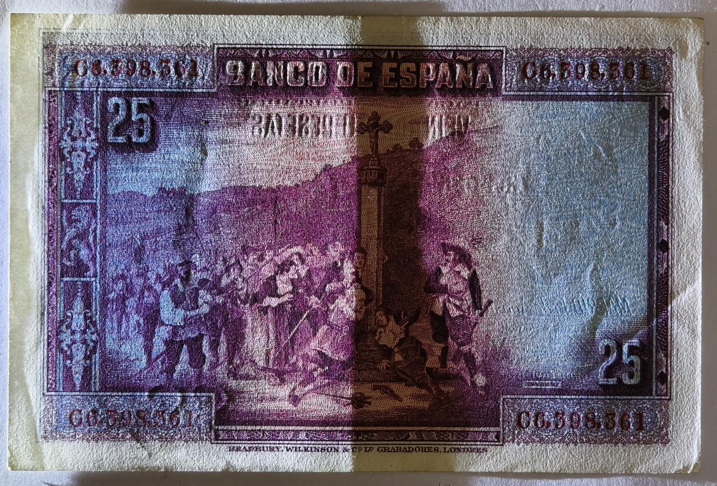 紫瑗钱币——第385期——纸币场 西班牙 1928年 卡尔德隆 25比塞塔 流通品 (P-74b)