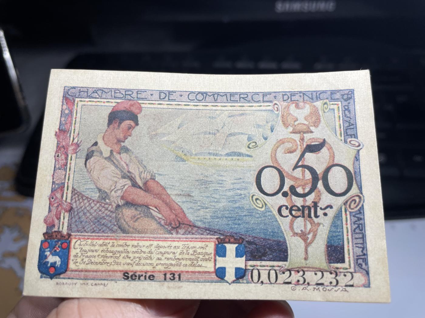 2024年集古藏今外币拍卖第七期-第10场—（总第70拍）-纸币专场，本场拍完结算发货，本期寄存的2-3天内完成发货，再进行下一期拍卖，本期拍卖数量最多者赠老扑克一副 精美稀少法国紧急状态时期0.5法郎纸币—美女摘苹果，帅哥打鱼