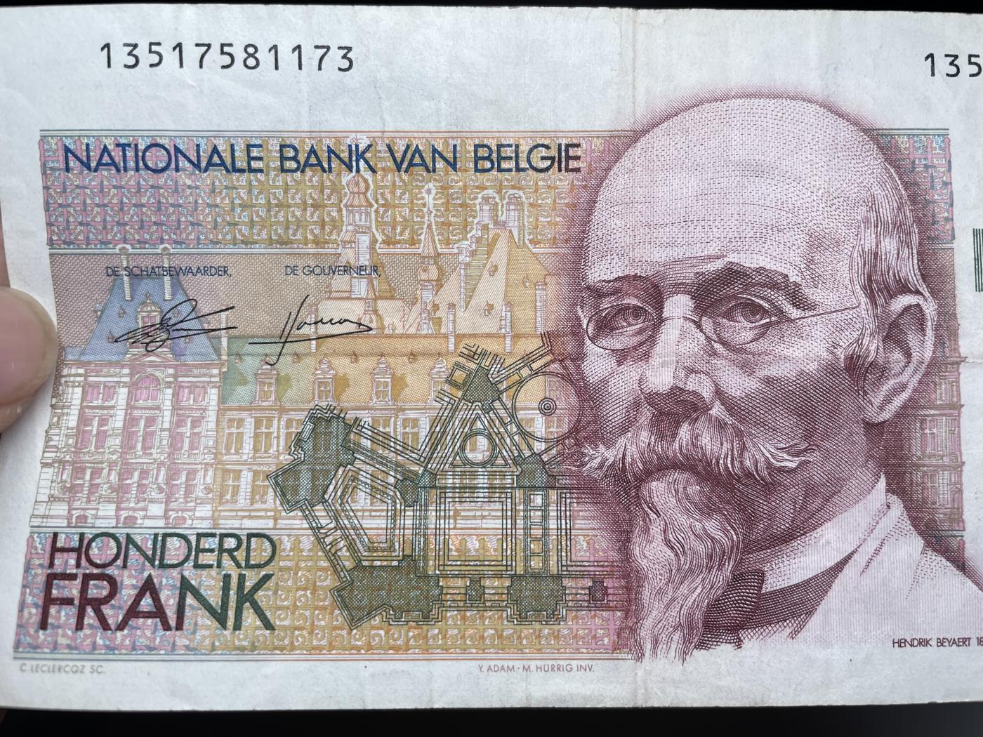 2024年集古藏今外币拍卖第七期-第10场—（总第70拍）-纸币专场，本场拍完结算发货，本期寄存的2-3天内完成发货，再进行下一期拍卖，本期拍卖数量最多者赠老扑克一副 比利时100法郎