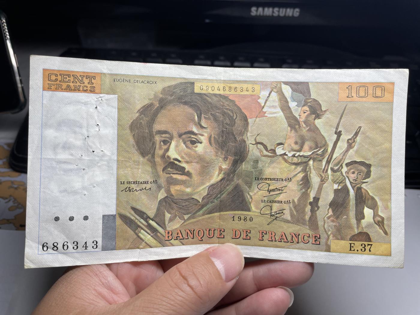 2024年集古藏今外币拍卖第七期-第10场—（总第70拍）-纸币专场，本场拍完结算发货，本期寄存的2-3天内完成发货，再进行下一期拍卖，本期拍卖数量最多者赠老扑克一副 1980年法国100法郎，有针孔和小裂