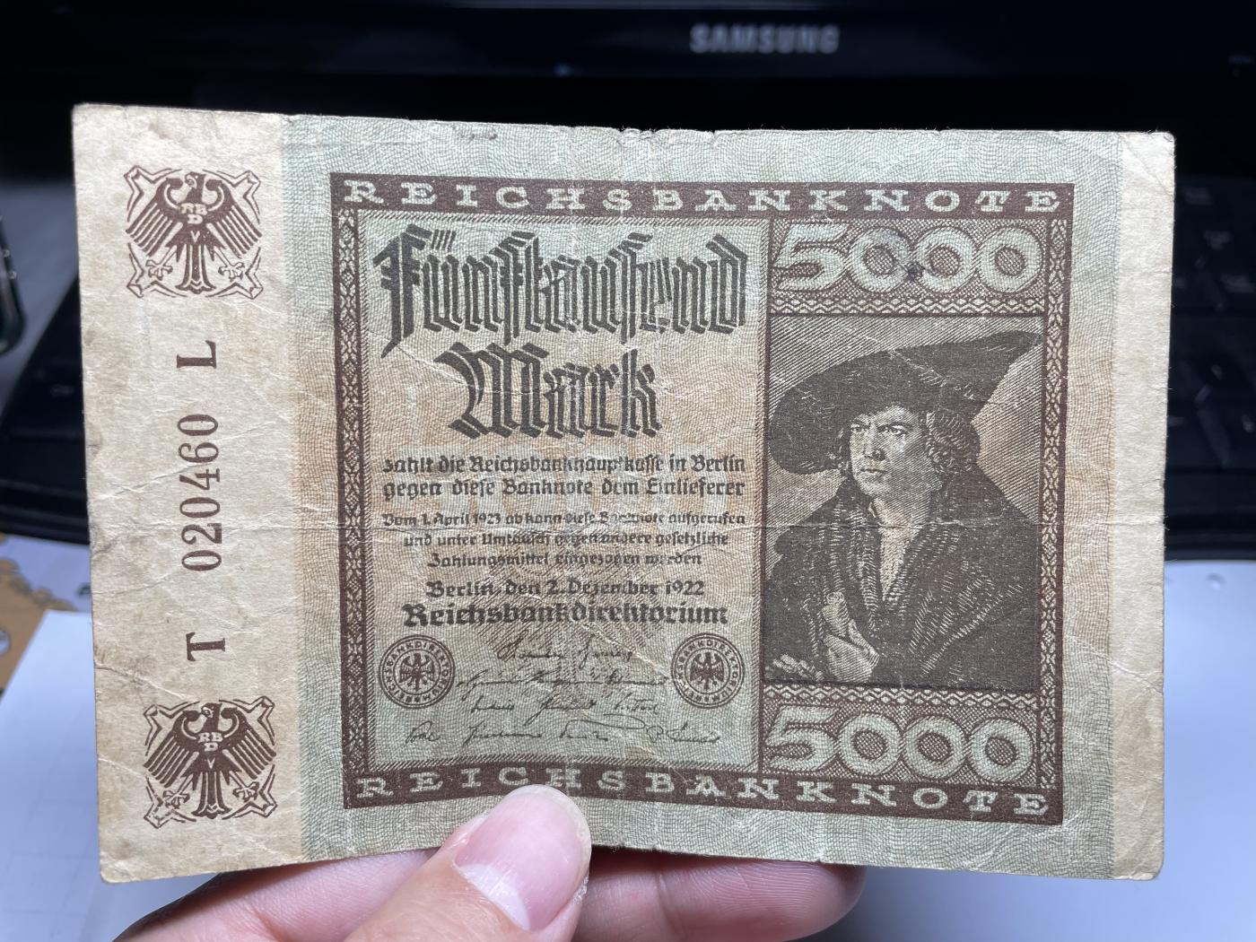 2024年集古藏今外币拍卖第七期-第10场—（总第70拍）-纸币专场，本场拍完结算发货，本期寄存的2-3天内完成发货，再进行下一期拍卖，本期拍卖数量最多者赠老扑克一副 1922年德国5000马克