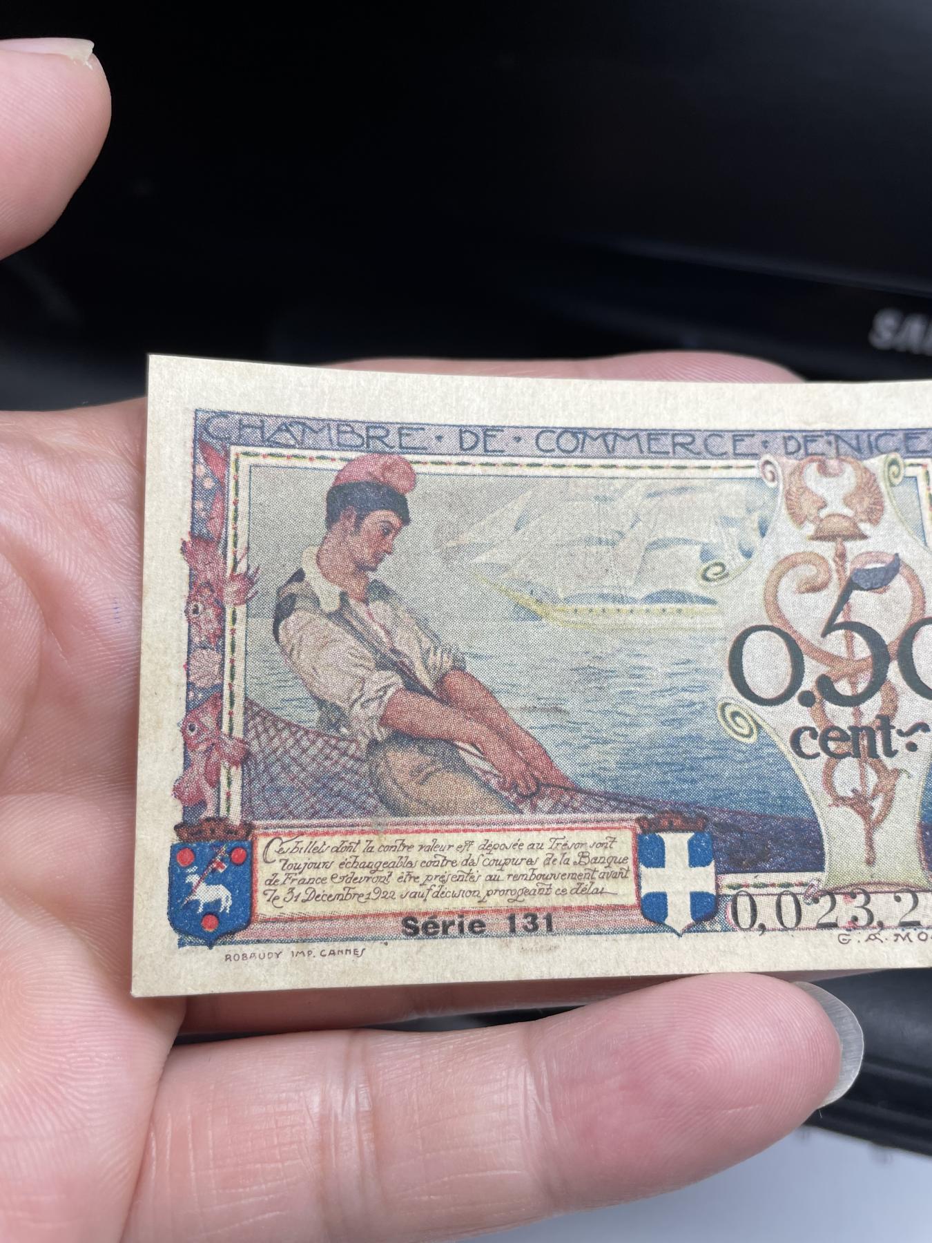 2024年集古藏今外币拍卖第七期-第10场—（总第70拍）-纸币专场，本场拍完结算发货，本期寄存的2-3天内完成发货，再进行下一期拍卖，本期拍卖数量最多者赠老扑克一副 精美稀少法国紧急状态时期0.5法郎纸币—美女摘苹果，帅哥打鱼