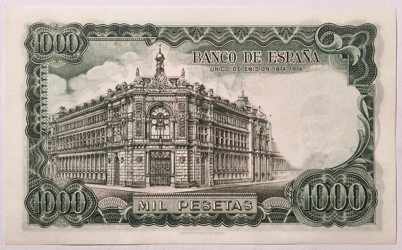 紫瑗钱币——第357期拍卖—— 纸币场 西班牙 1971(1974)年 何塞·埃切加赖 1000比塞塔 UNC (P-154)