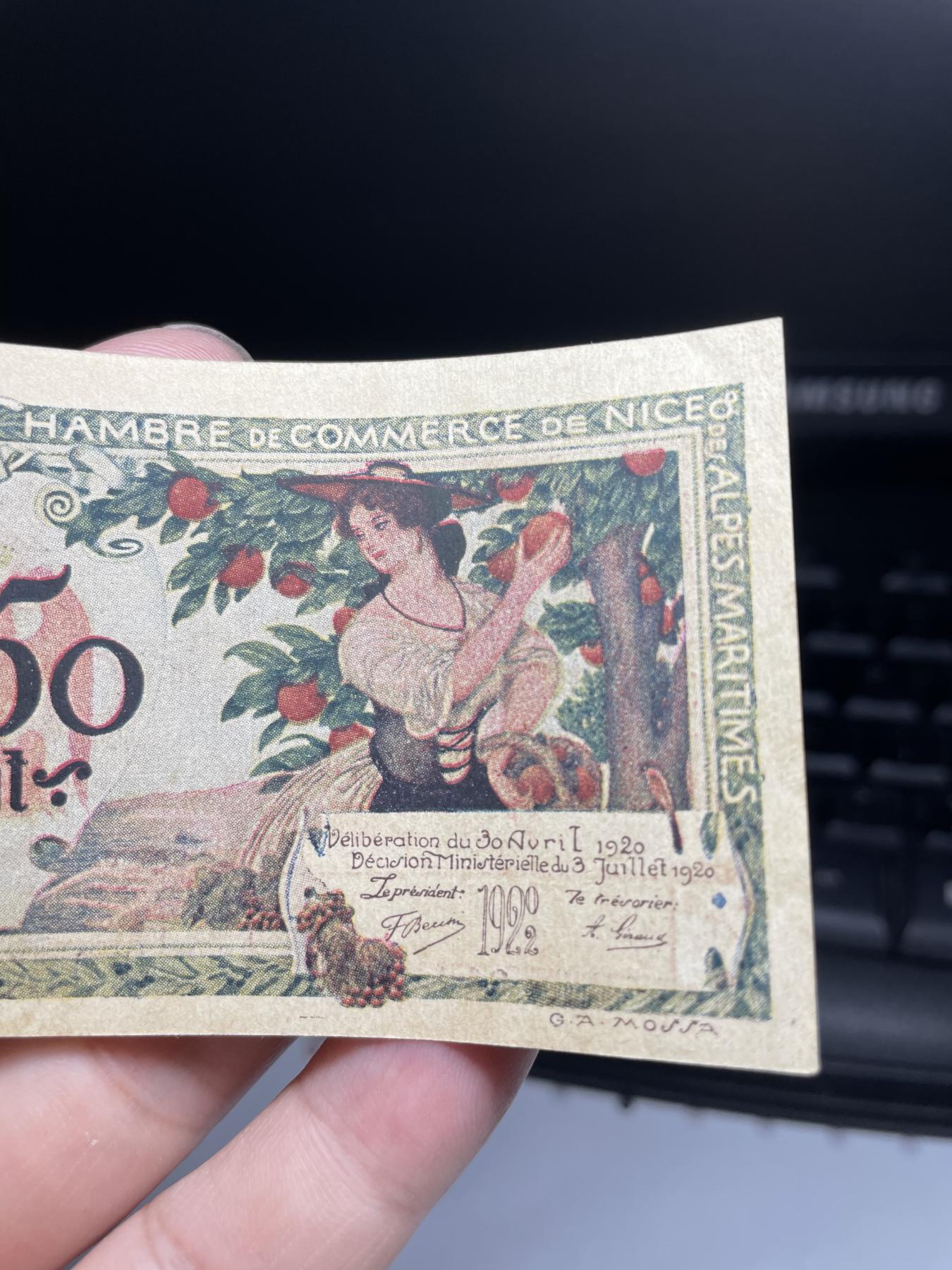 2024年集古藏今外币拍卖第七期-第10场—（总第70拍）-纸币专场，本场拍完结算发货，本期寄存的2-3天内完成发货，再进行下一期拍卖，本期拍卖数量最多者赠老扑克一副 精美稀少法国紧急状态时期0.5法郎纸币—美女摘苹果，帅哥打鱼