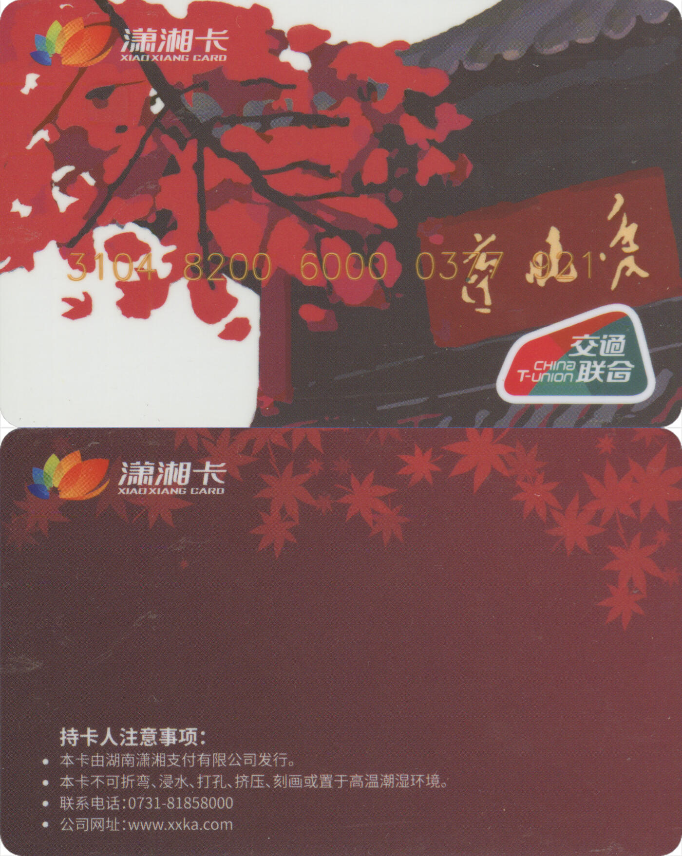 交通卡专场（二） 潇湘卡 爱晚亭纪念卡 尾三921 全新