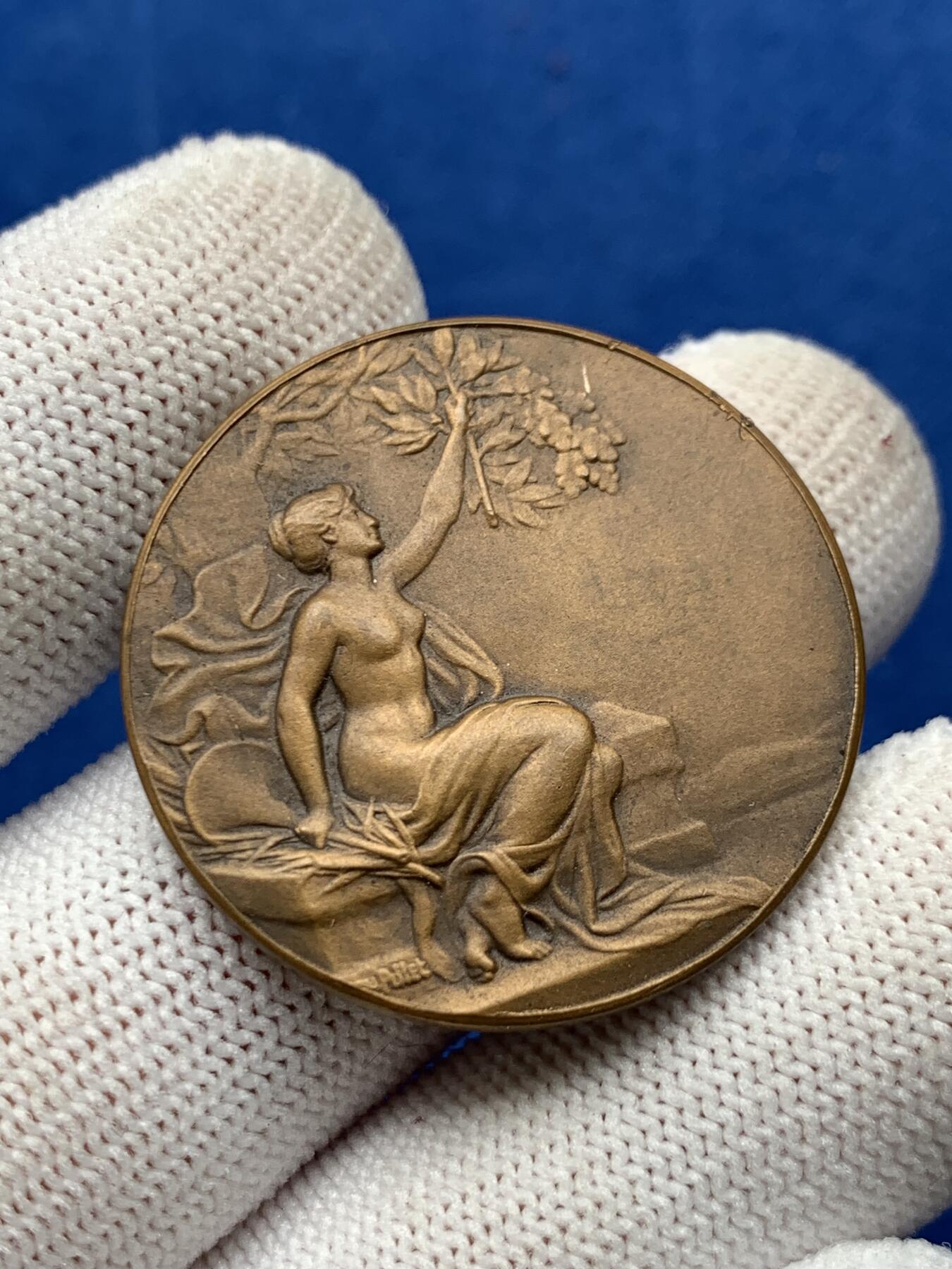 《竞宝斋》第274场- 周日，周一，周二  3场连拍 （全场包邮） 法国巴黎第十一区学校基金铜章 15.4克 33.6mm