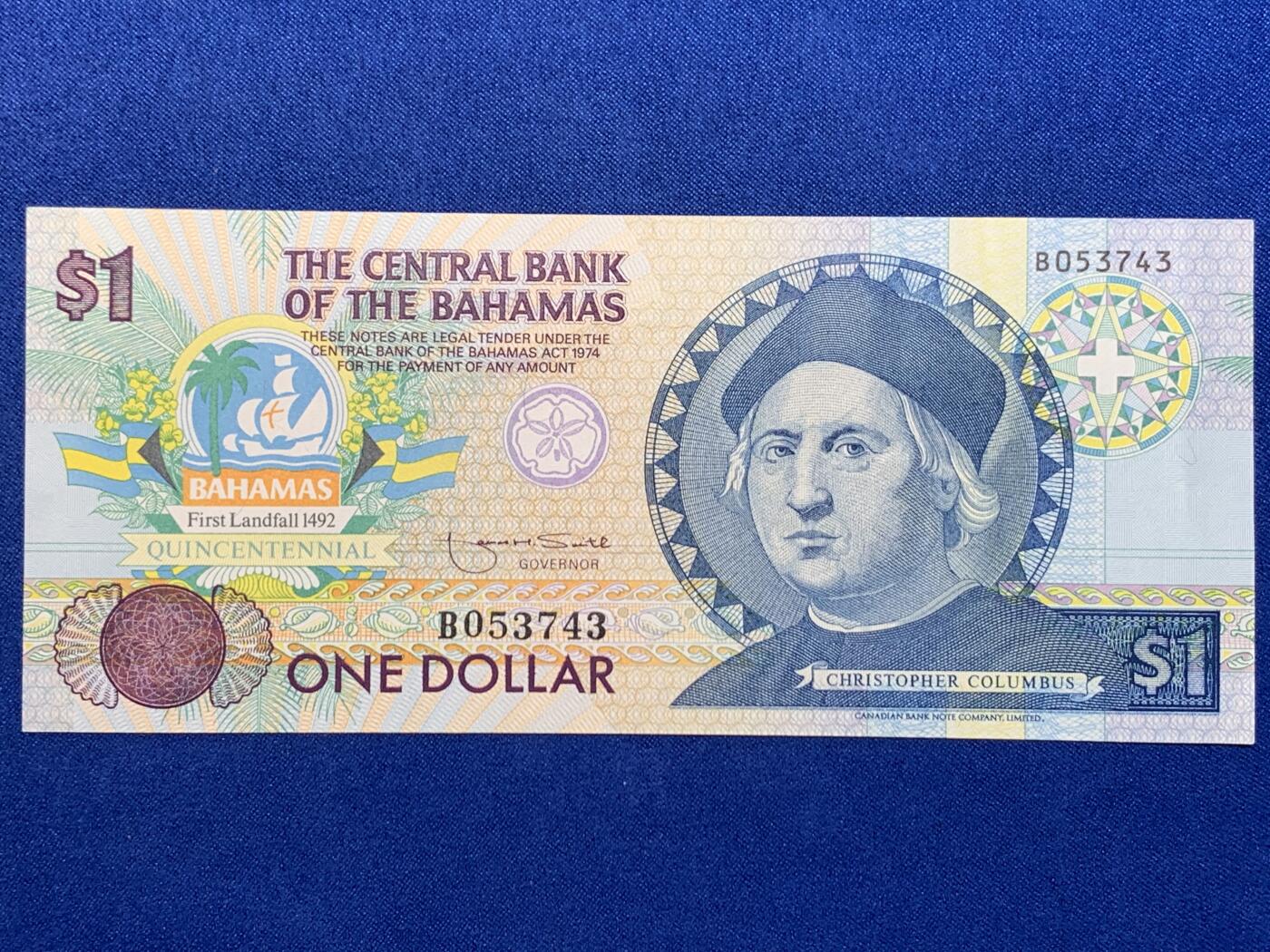 《竞宝斋》第274场- 周日，周一，周二  3场连拍 （全场包邮） 巴哈马1974年1元哥伦布纪念钞