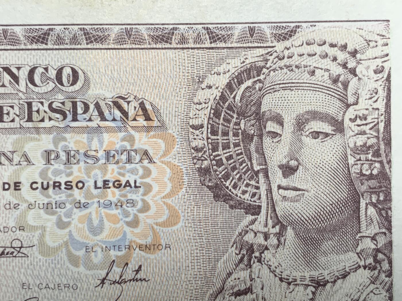 《竞宝斋》第274场- 周日，周一，周二  3场连拍 （全场包邮） 1948年西班牙1比塞塔 纸币