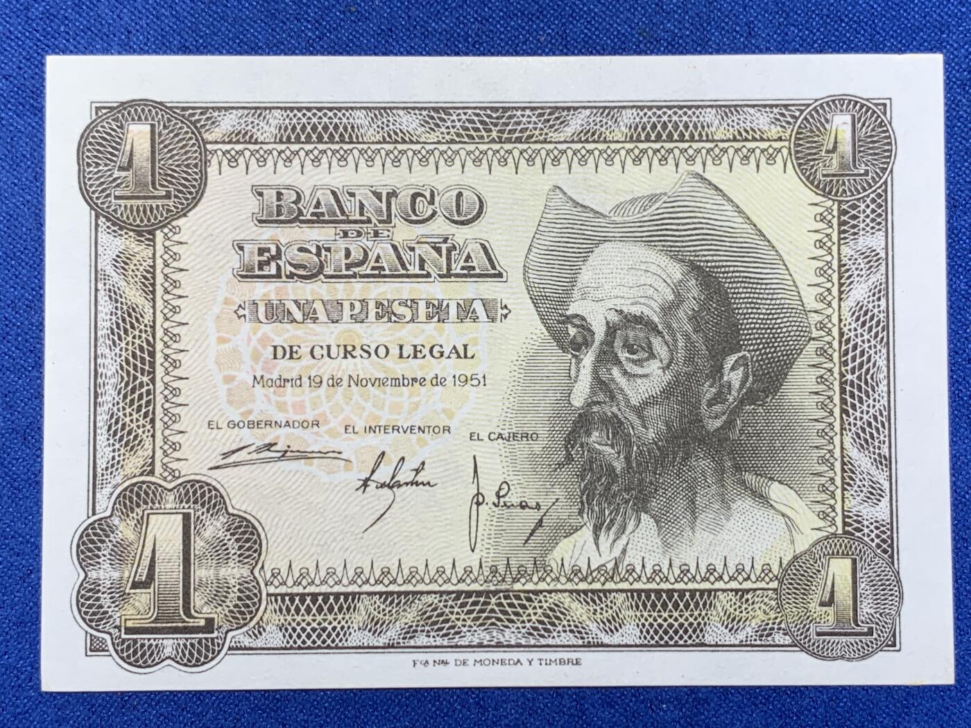 《竞宝斋》第274场- 周日，周一，周二  3场连拍 （全场包邮） 西班牙 1951年 唐·吉诃德 1比塞塔 纸币