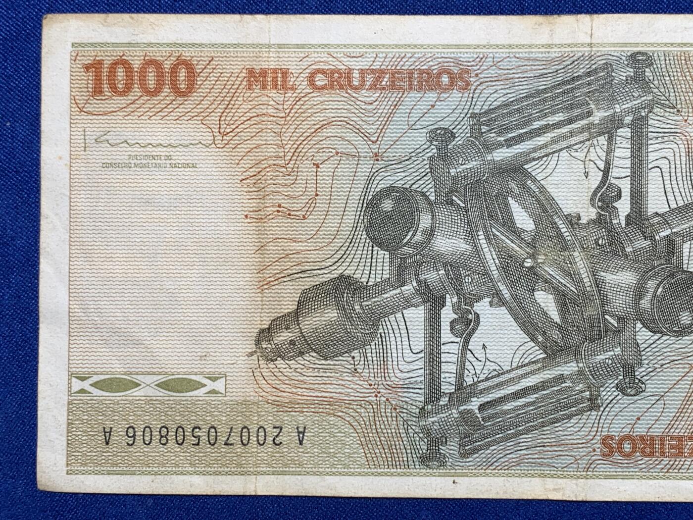 《竞宝斋》第274场- 周日，周一，周二  3场连拍 （全场包邮） 巴西(1981-85)年 1000克鲁塞罗纸币 细节见图