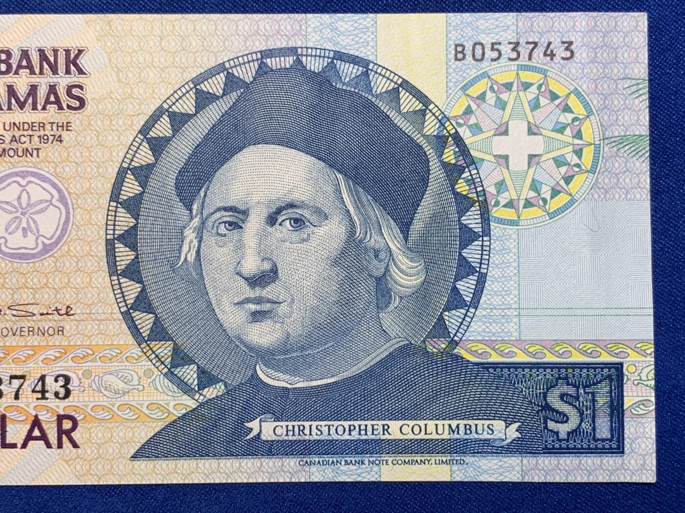 《竞宝斋》第274场- 周日，周一，周二  3场连拍 （全场包邮） 巴哈马1974年1元哥伦布纪念钞