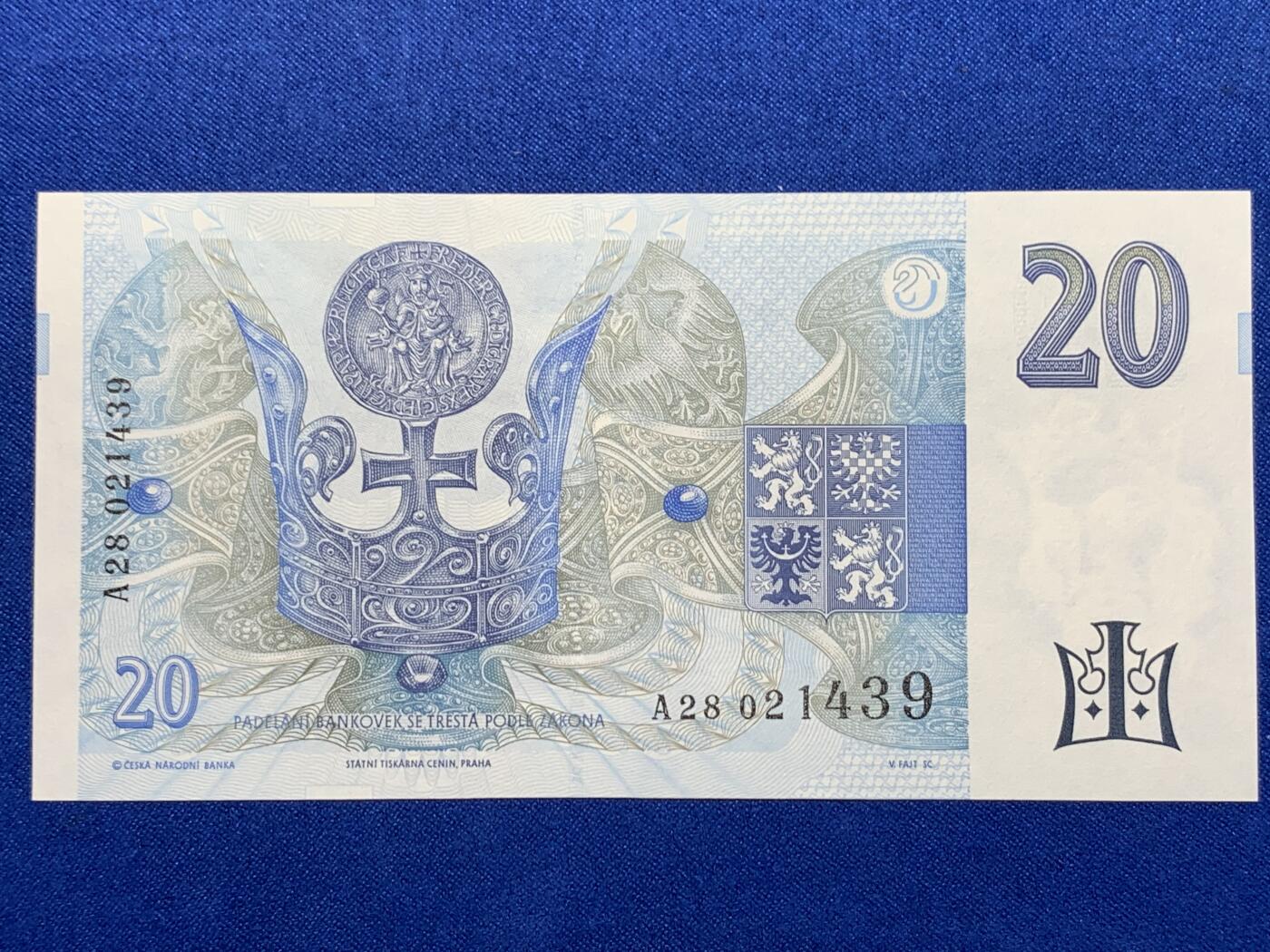 《竞宝斋》第274场- 周日，周一，周二  3场连拍 （全场包邮） 捷克共和国 1994  20 克朗 纸币