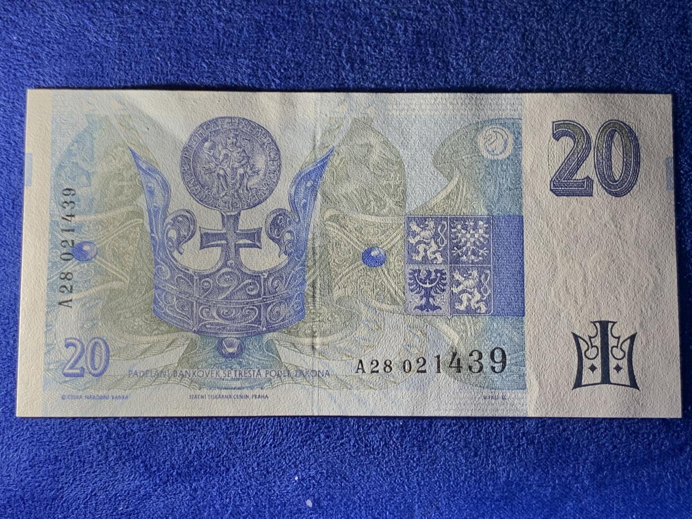 《竞宝斋》第274场- 周日，周一，周二  3场连拍 （全场包邮） 捷克共和国 1994  20 克朗 纸币