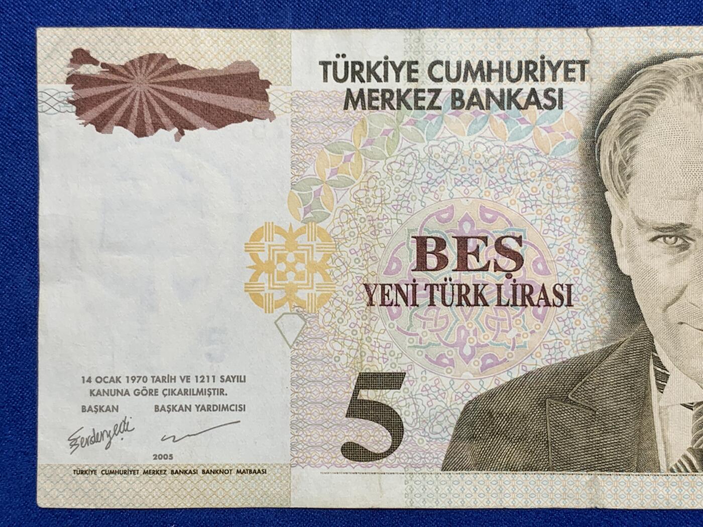 《竞宝斋》第274场- 周日，周一，周二  3场连拍 （全场包邮） 土耳其 2005年5里尔 纸币 细节见图