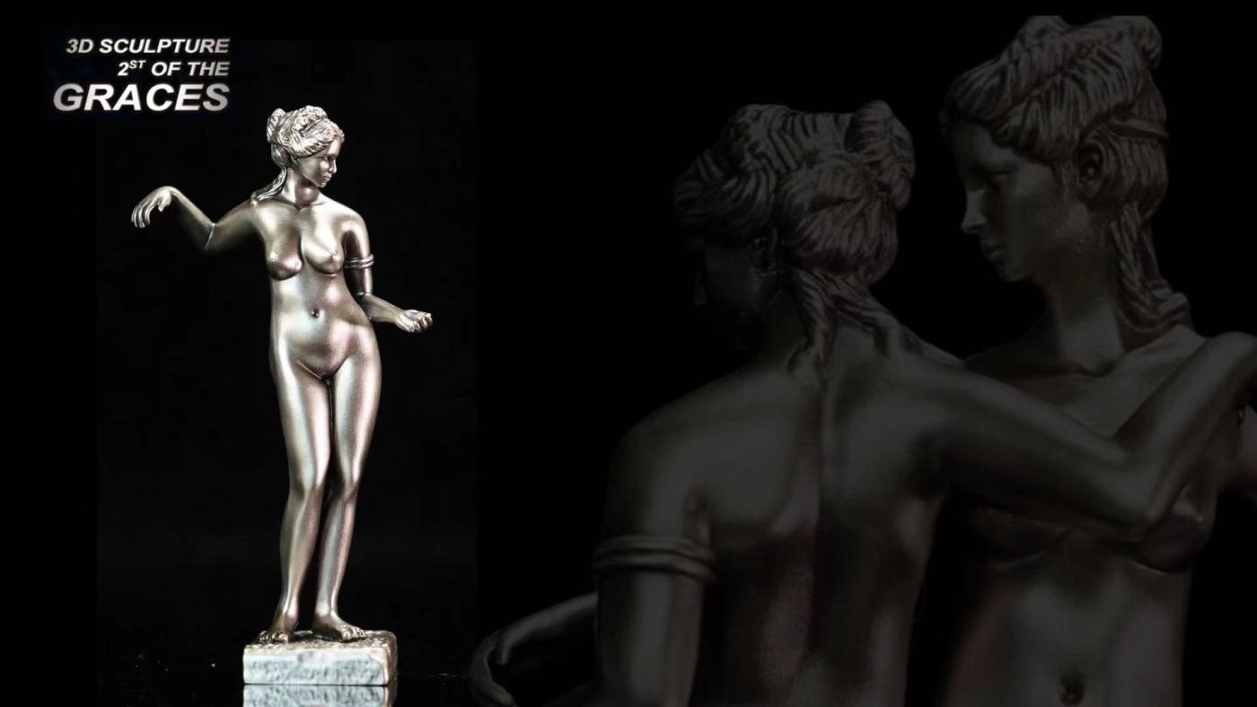 【海寧潮期货】喀麦隆2024年世界雕塑2三女神欢乐女神3D立体银币