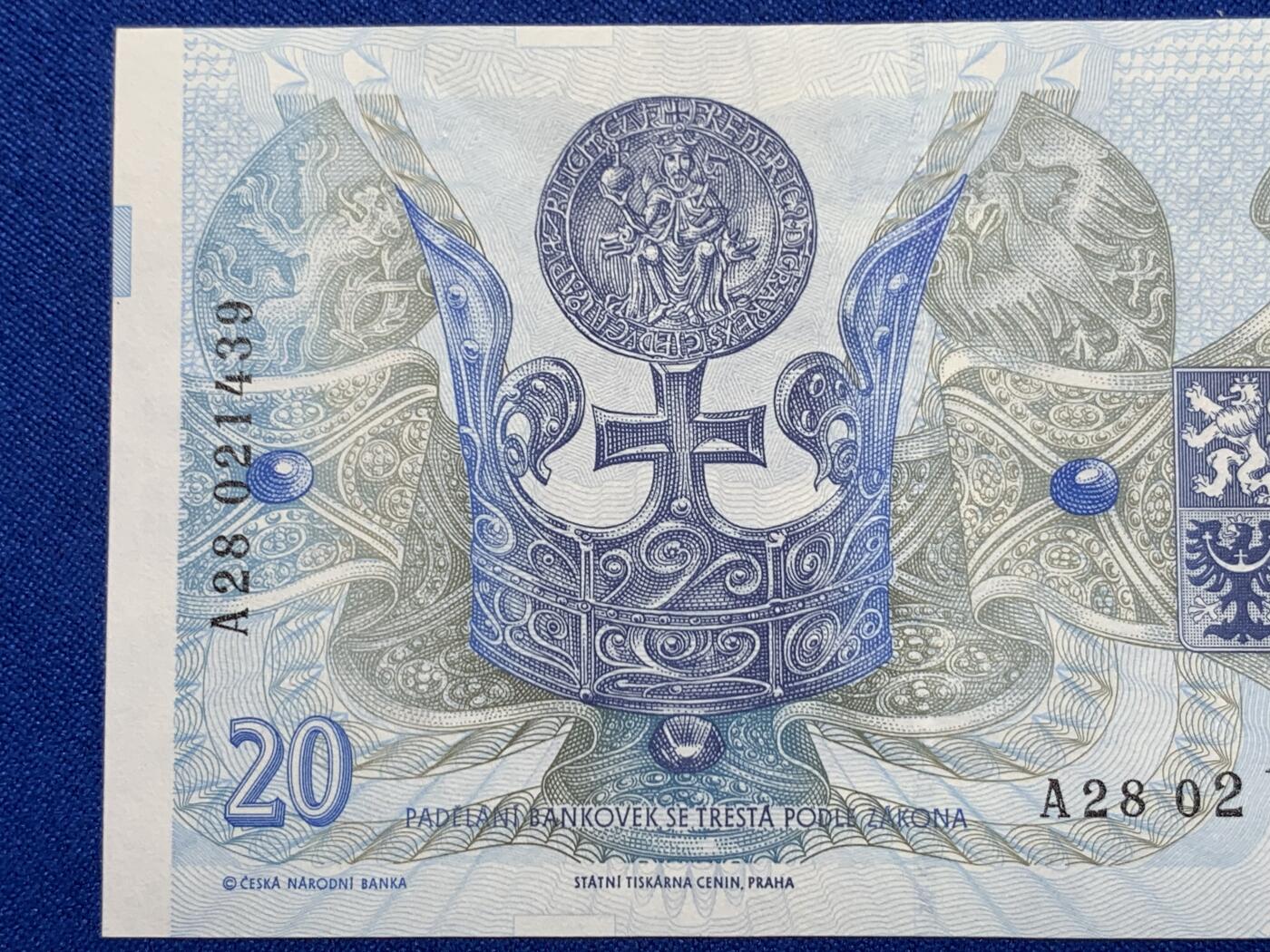 《竞宝斋》第274场- 周日，周一，周二  3场连拍 （全场包邮） 捷克共和国 1994  20 克朗 纸币