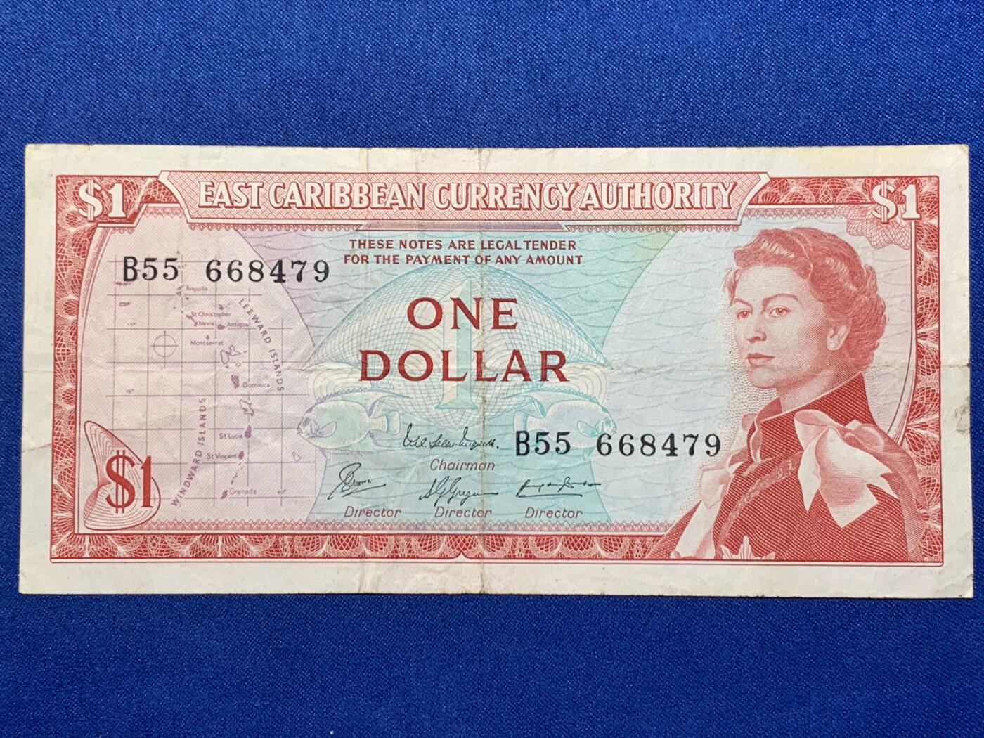 《竞宝斋》第274场- 周日，周一，周二  3场连拍 （全场包邮） 东加勒比1965年1元纸币 细节见图