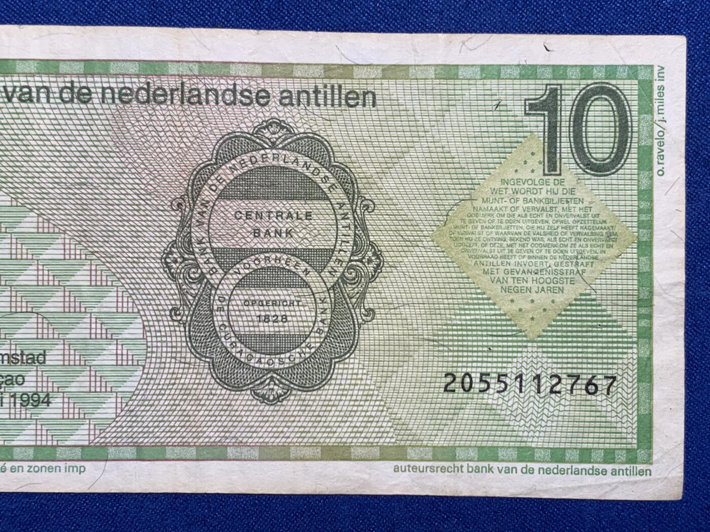 《竞宝斋》第274场- 周日，周一，周二  3场连拍 （全场包邮） 荷属安的列斯 10 盾纸币