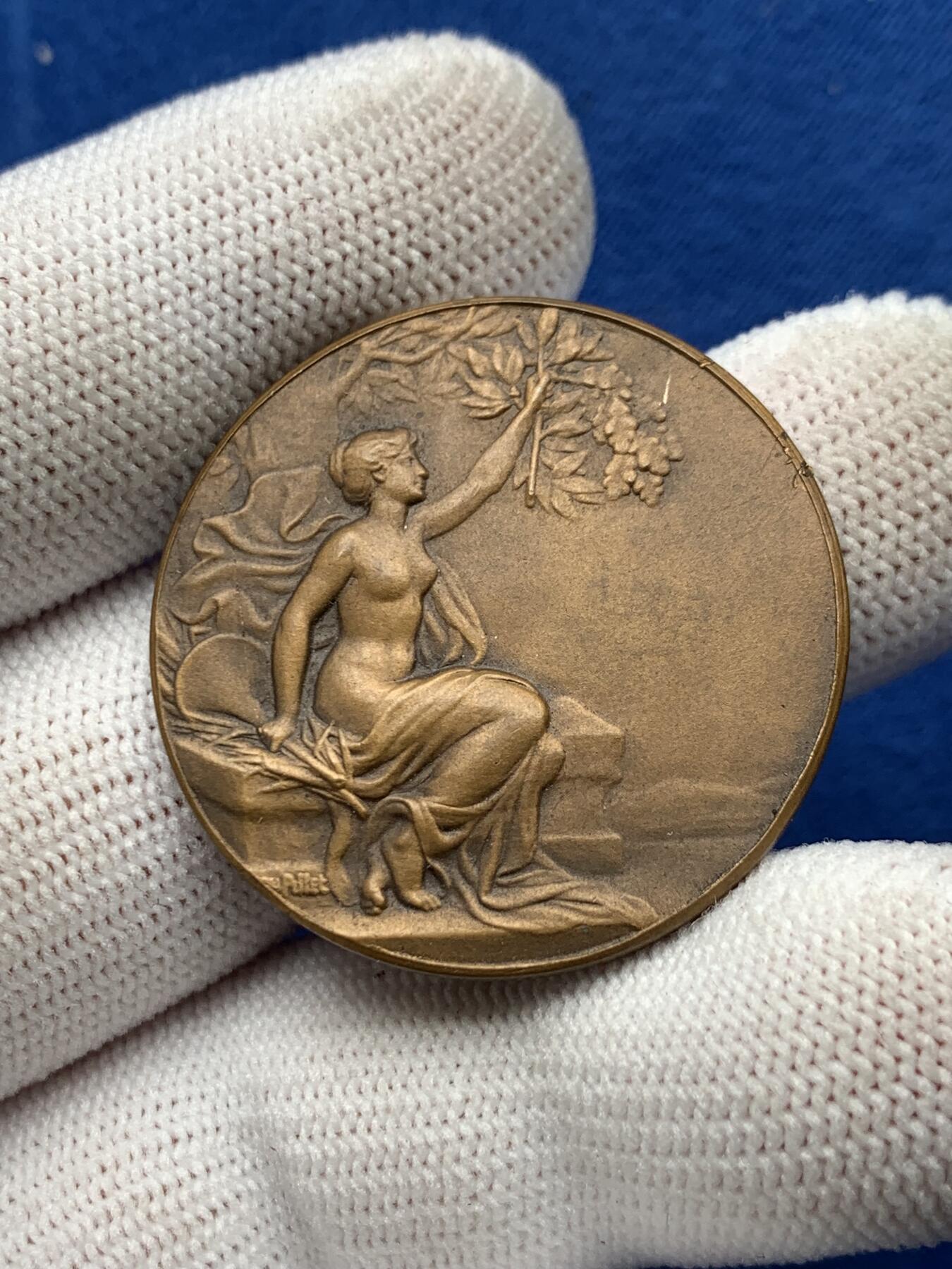 《竞宝斋》第274场- 周日，周一，周二  3场连拍 （全场包邮） 法国巴黎第十一区学校基金铜章 15.4克 33.6mm