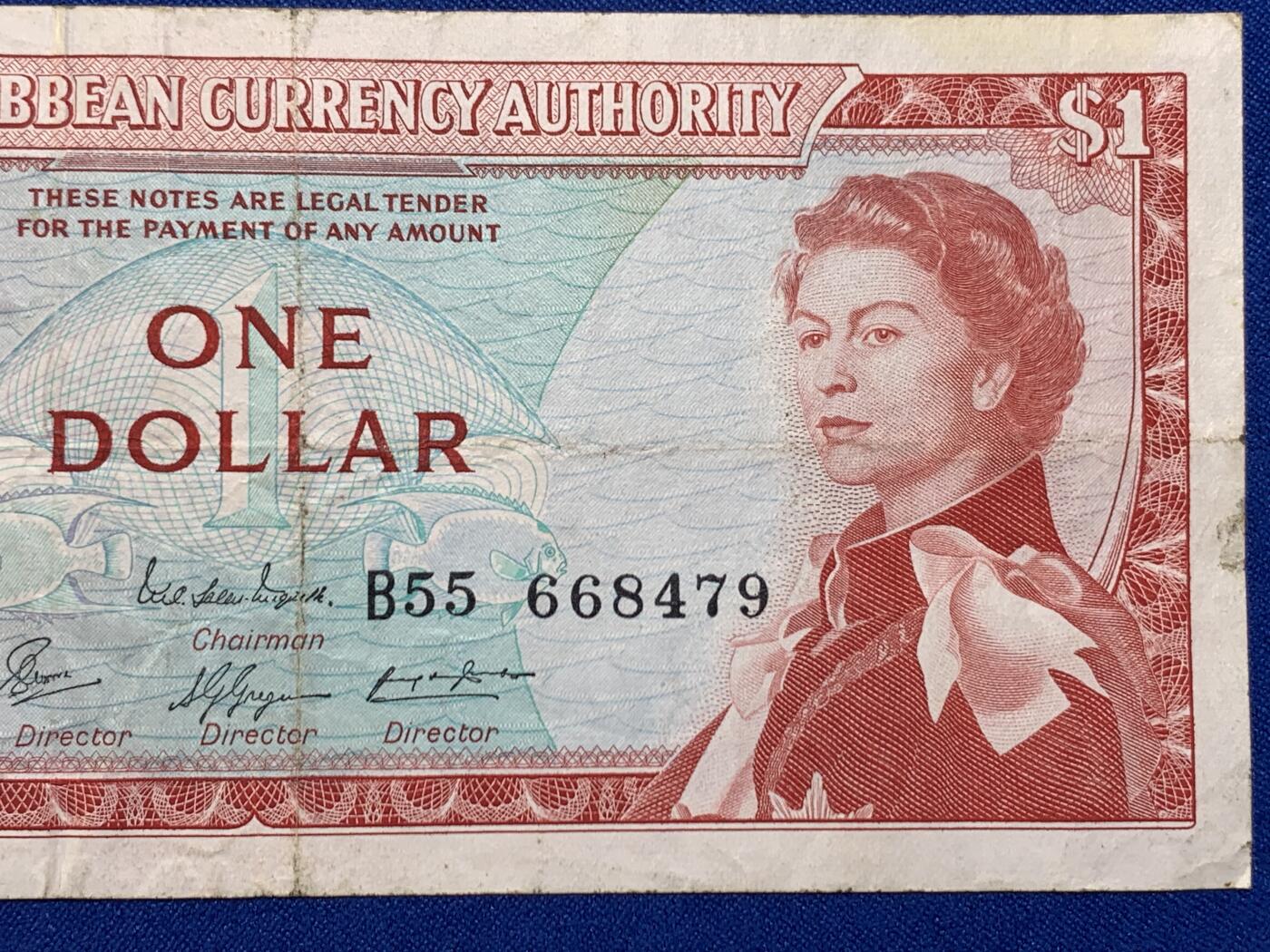 《竞宝斋》第274场- 周日，周一，周二  3场连拍 （全场包邮） 东加勒比1965年1元纸币 细节见图