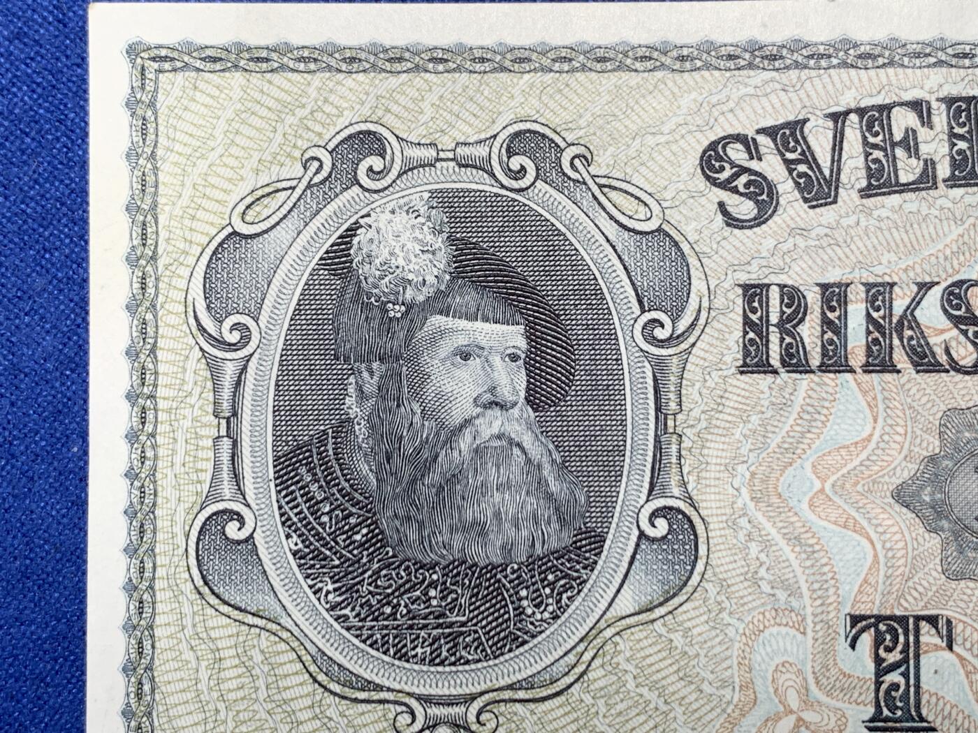 《竞宝斋》第274场- 周日，周一，周二  3场连拍 （全场包邮） 瑞典 1959年10克朗 纸币 人物挺卡通 细节见图