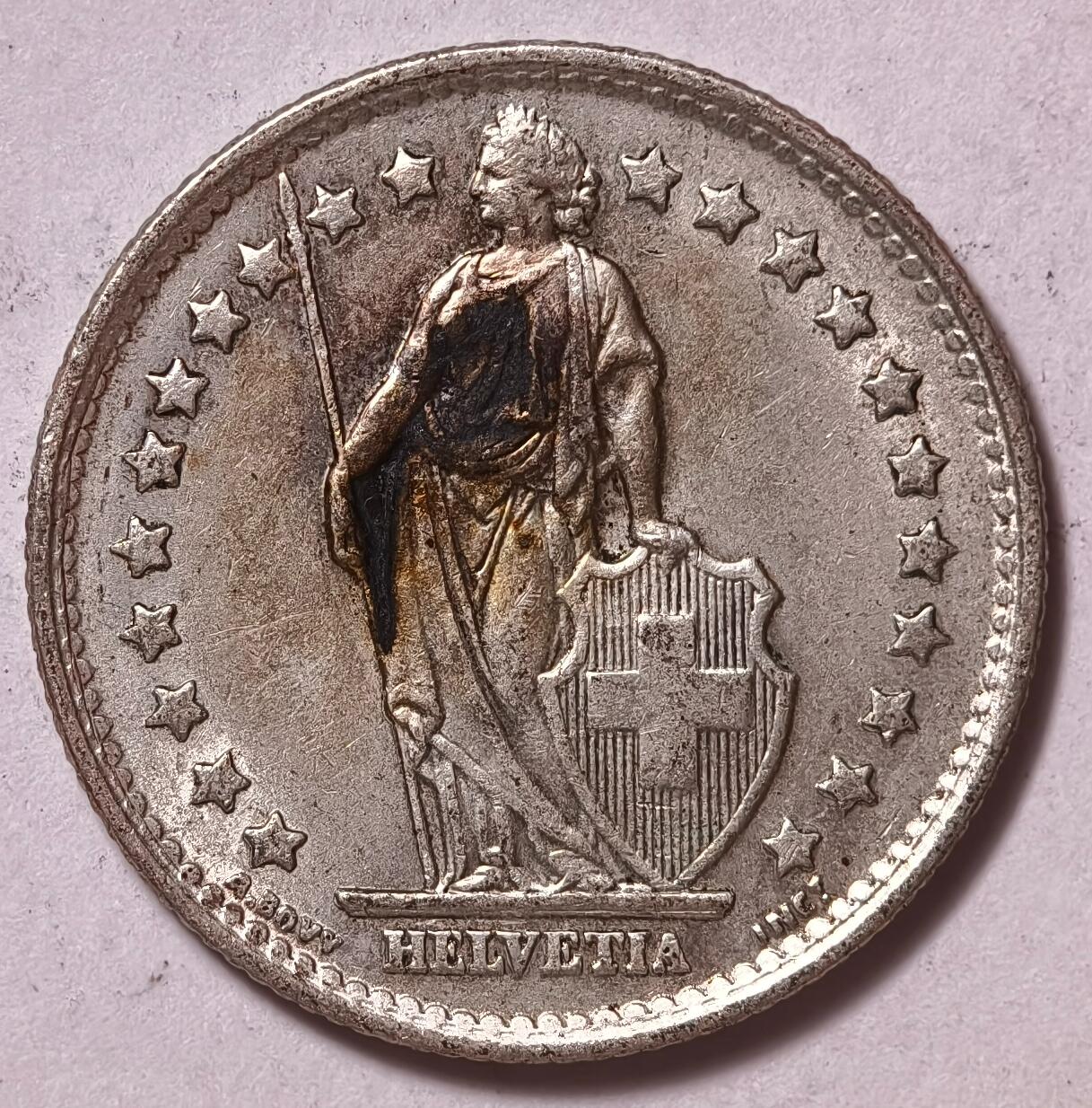 紫瑗钱币——第376期拍卖 瑞士 1960年 B版 赫尔维蒂女神 1法郎 5克 0.835银