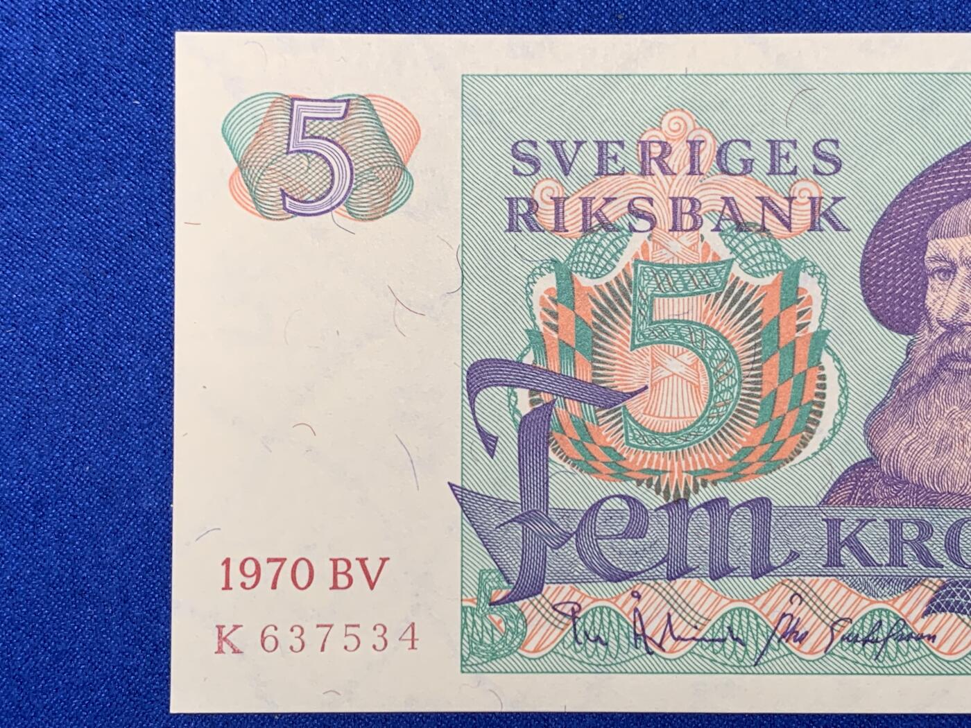 《竞宝斋》第274场- 周日，周一，周二  3场连拍 （全场包邮） 瑞典 1970 5克朗 纸币 细节见图