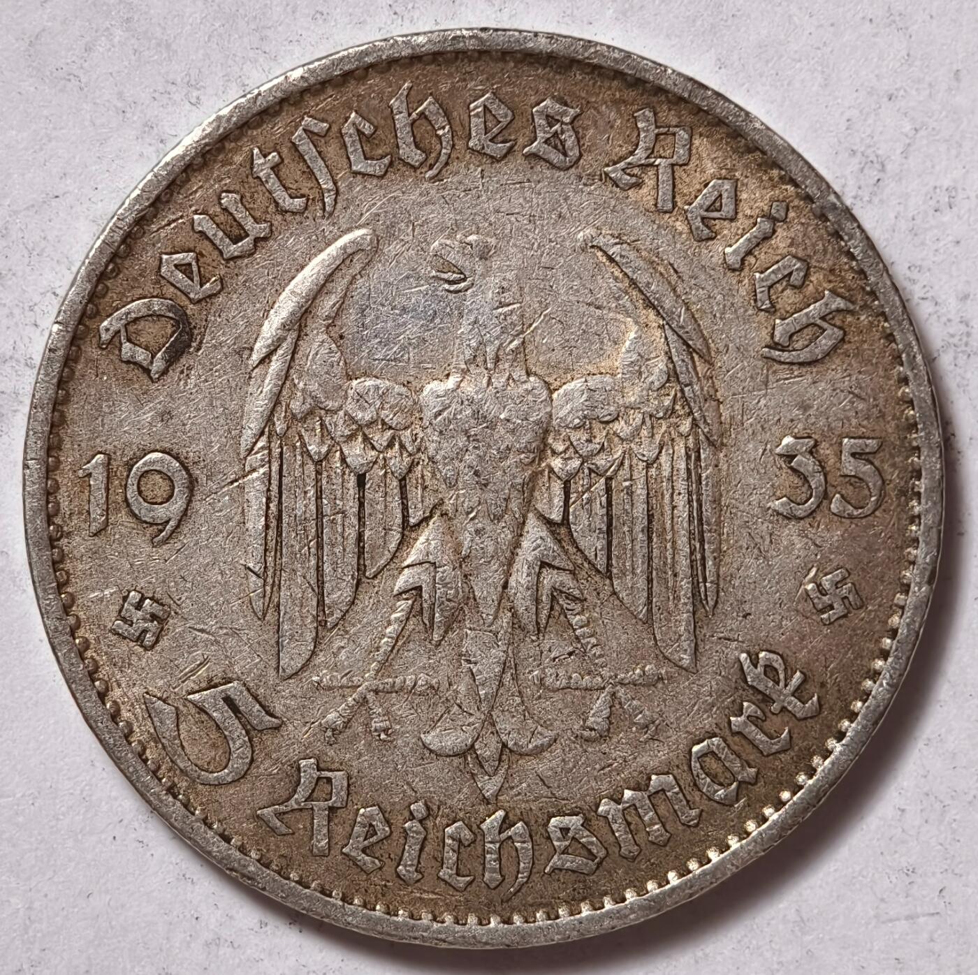 紫瑗钱币——第376期拍卖 德国 1935年 A版  波茨坦教堂 5马克 13.9克 0.9银 