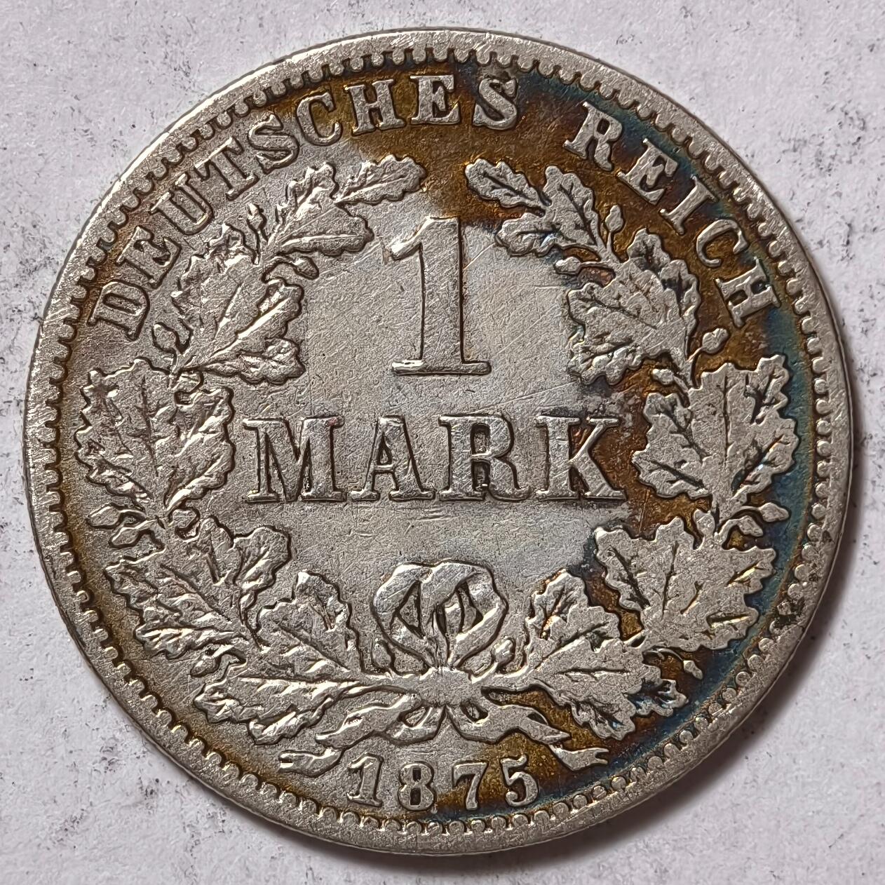 紫瑗钱币——第376期拍卖 德国 1875年 C版 第二帝国 短翅 1马克 5.5克 0.9银