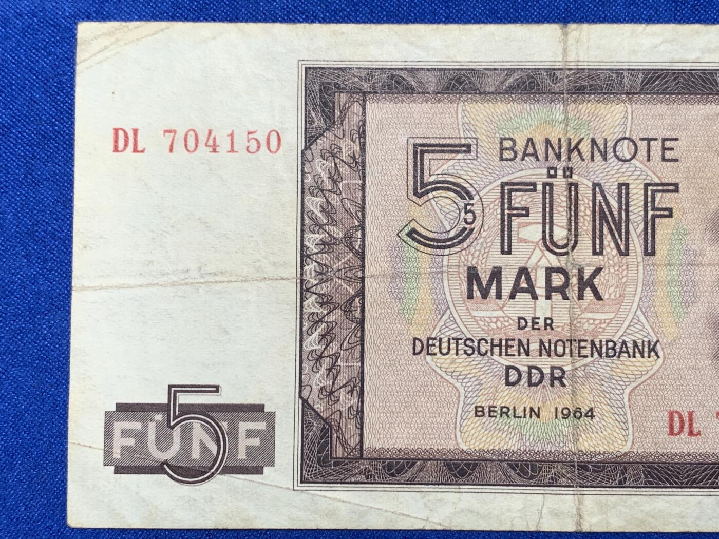 《竞宝斋》第274场- 周日，周一，周二  3场连拍 （全场包邮） 民主德国 东德 1964 5马克 纸币