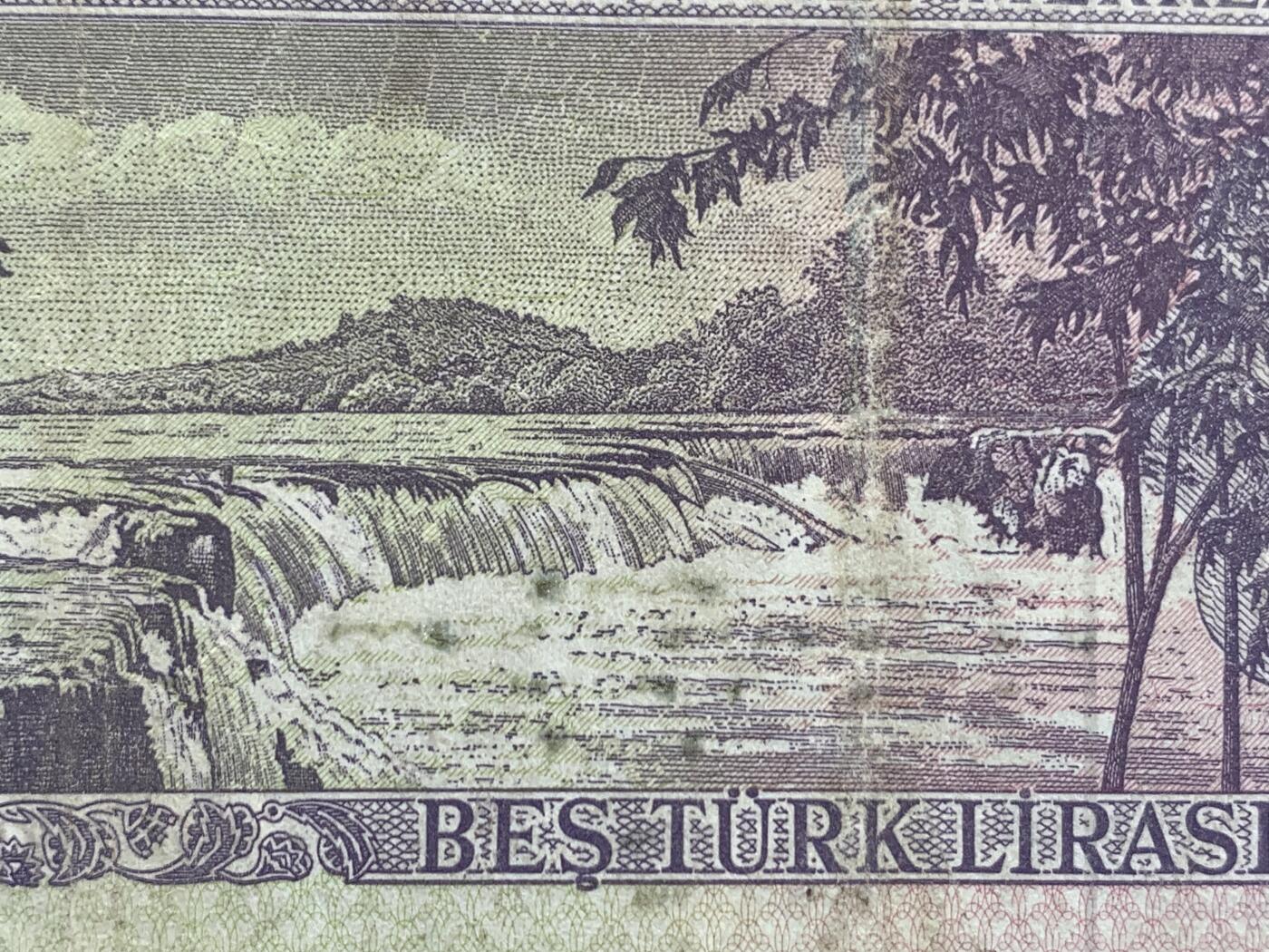 《竞宝斋》第274场- 周日，周一，周二  3场连拍 （全场包邮） 土耳其 1930年5里尔 纸币 细节见图