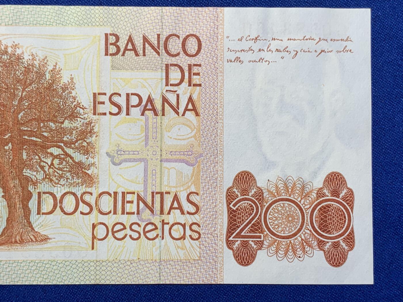 《竞宝斋》第274场- 周日，周一，周二  3场连拍 （全场包邮） 西班牙1980  利奥波多·加西德·拉斯阿拉斯 200比塞塔 纸币 细节见图