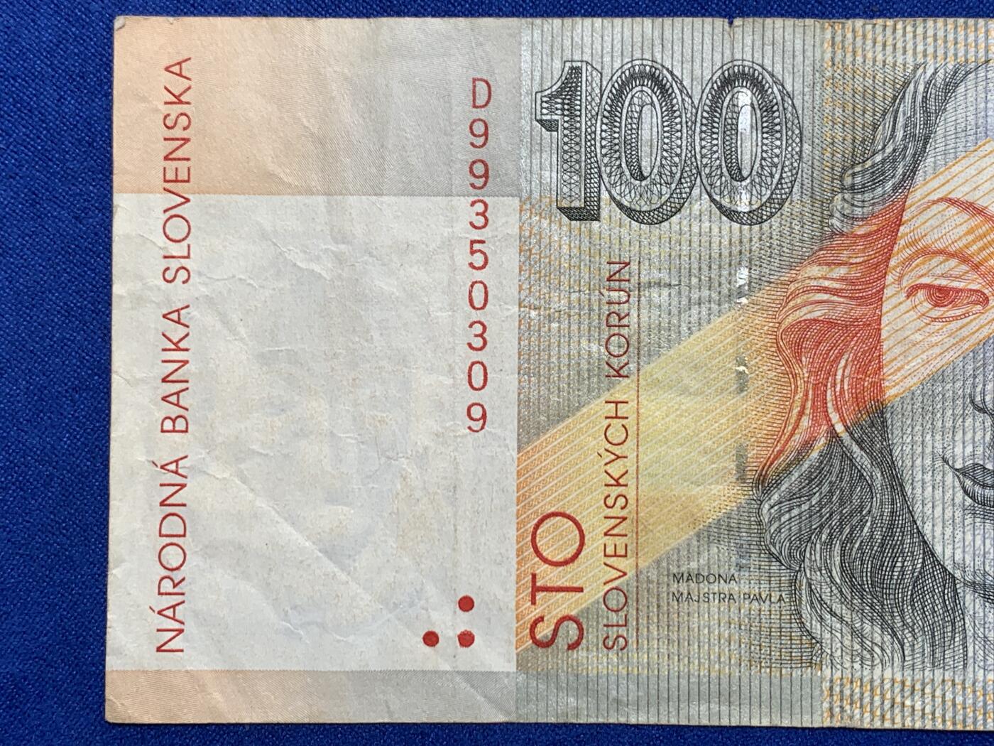 《竞宝斋》第274场- 周日，周一，周二  3场连拍 （全场包邮） 斯洛伐克-1997年100克朗 托马斯·德纳罗 纸币 细节见图