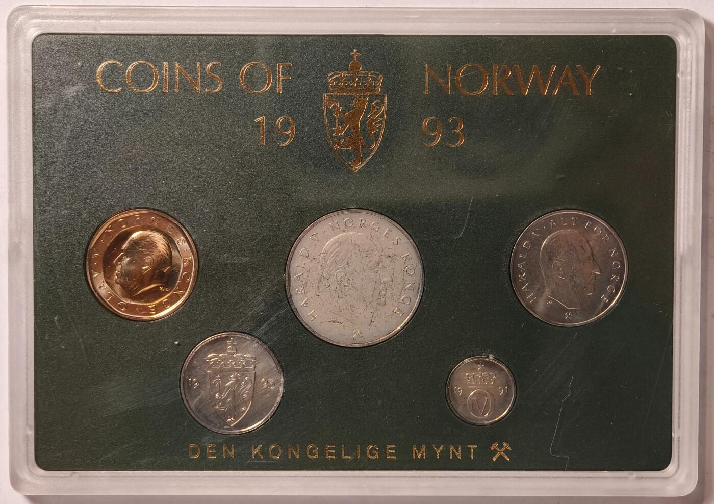 紫瑗钱币——第376期拍卖 挪威 1993年 流通硬币 5枚套 带一枚纪念币 造币厂原盒