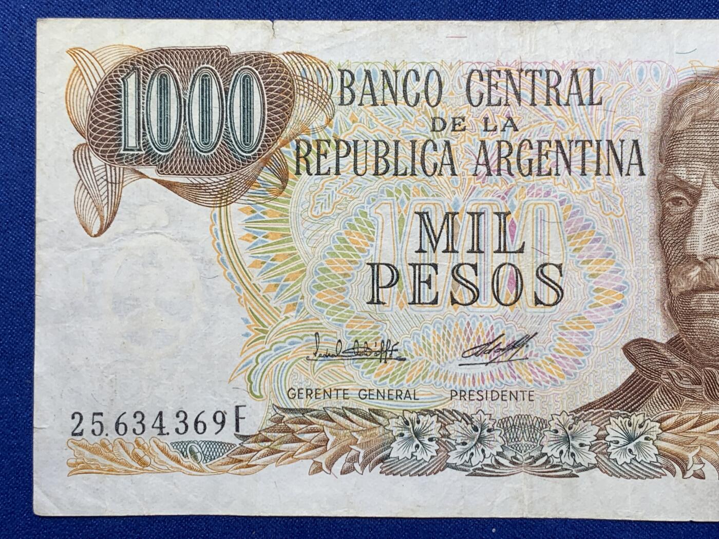 《竞宝斋》第274场- 周日，周一，周二  3场连拍 （全场包邮） 阿根廷 1976-83年1000比索 纸币