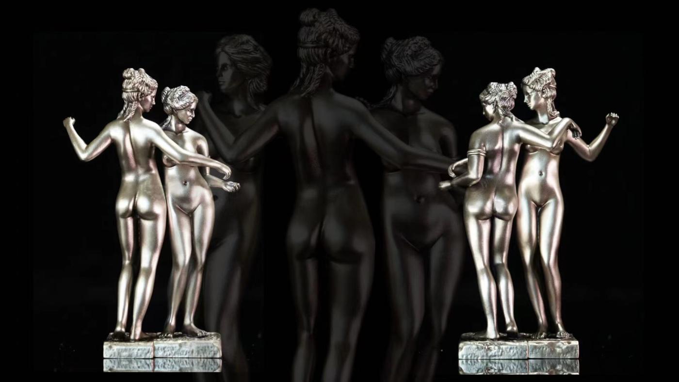 【海寧潮期货】喀麦隆2024年世界雕塑2三女神欢乐女神3D立体银币