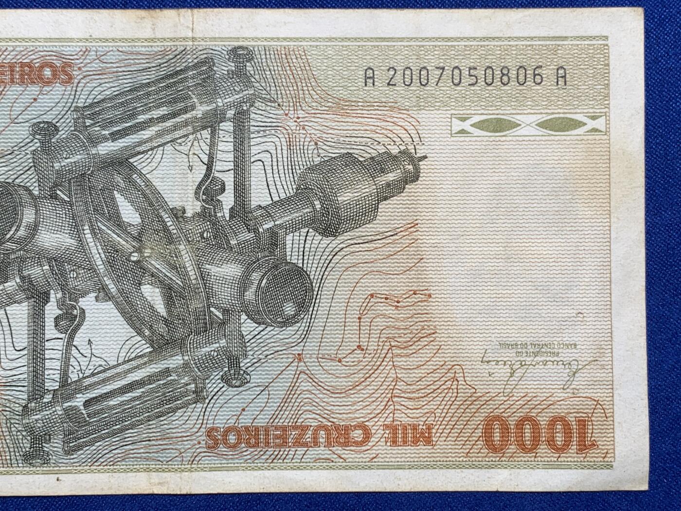 《竞宝斋》第274场- 周日，周一，周二  3场连拍 （全场包邮） 巴西(1981-85)年 1000克鲁塞罗纸币 细节见图