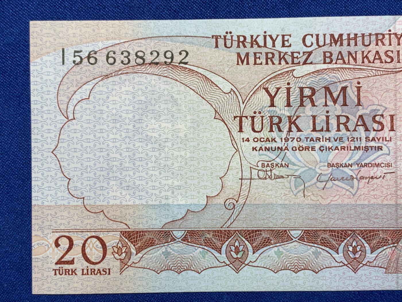 《竞宝斋》第274场- 周日，周一，周二  3场连拍 （全场包邮） 土耳其1970年20里拉纸币