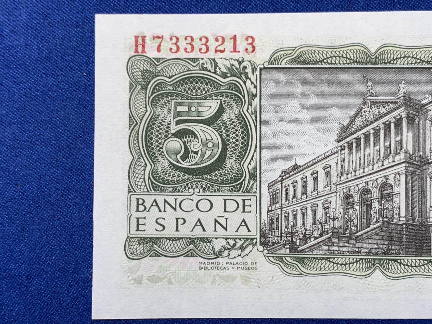 《竞宝斋》第274场- 周日，周一，周二  3场连拍 （全场包邮） 西班牙 1954年5比塞塔 纸币