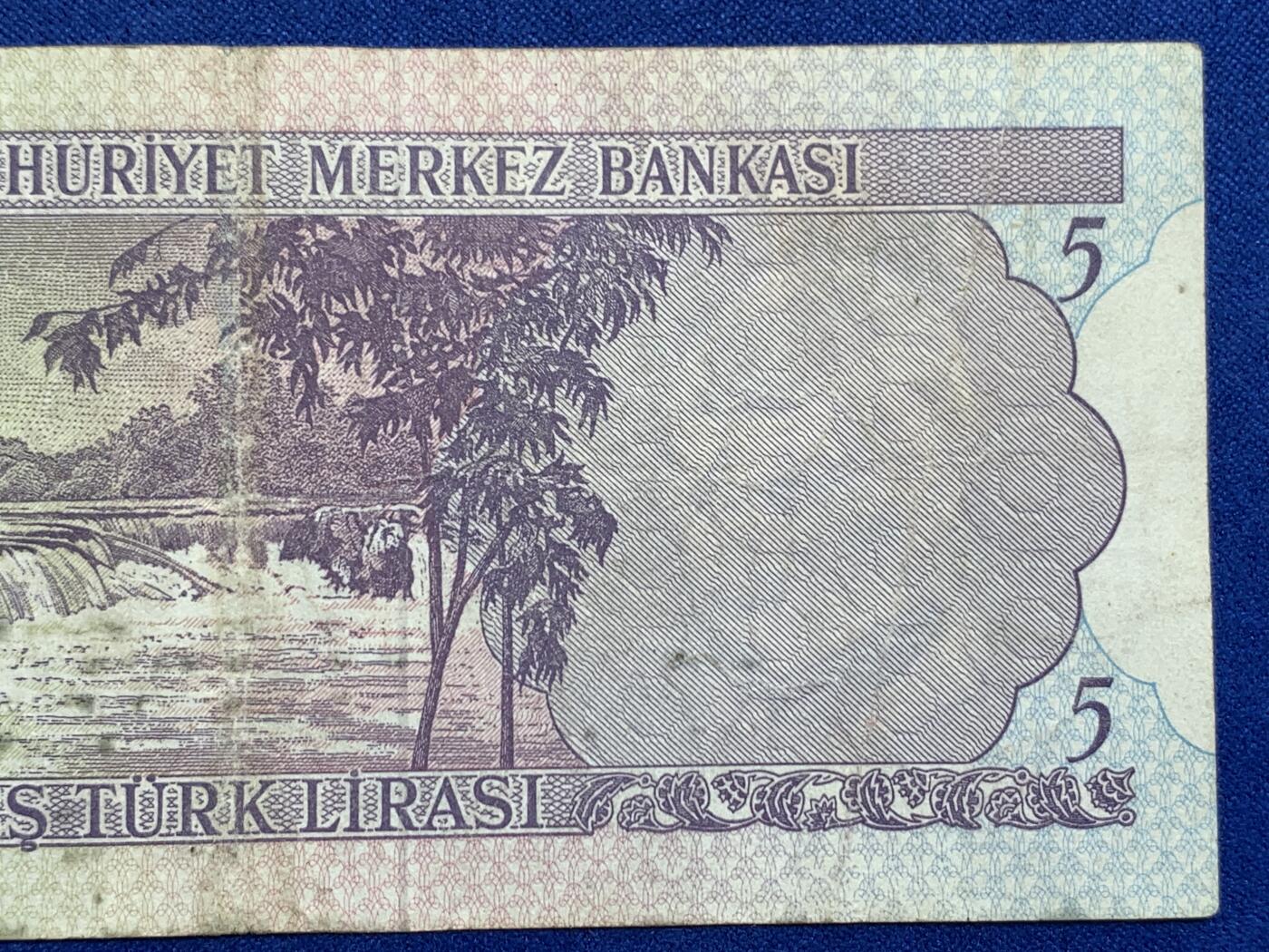 《竞宝斋》第274场- 周日，周一，周二  3场连拍 （全场包邮） 土耳其 1930年5里尔 纸币 细节见图