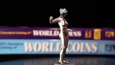 【海寧潮期货】喀麦隆2024年世界雕塑2三女神欢乐女神3D立体银币