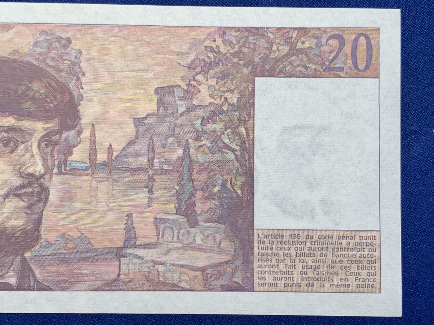 《竞宝斋》第274场- 周日，周一，周二  3场连拍 （全场包邮） 法国 1989 20法郎 纸币 状态不错